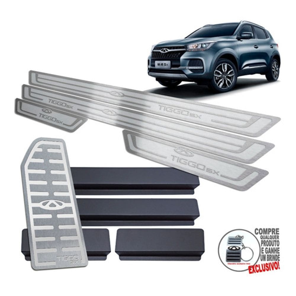 Descanso Soleira Chery Tiggo 5X 2021 2022 Prata Alto Relevo