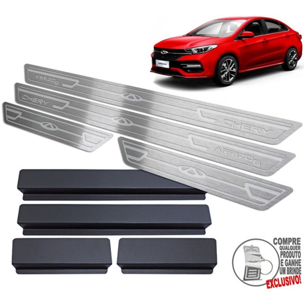 Soleira Aço Inox Chery Arrizo 6 Prata Baixo Relevo