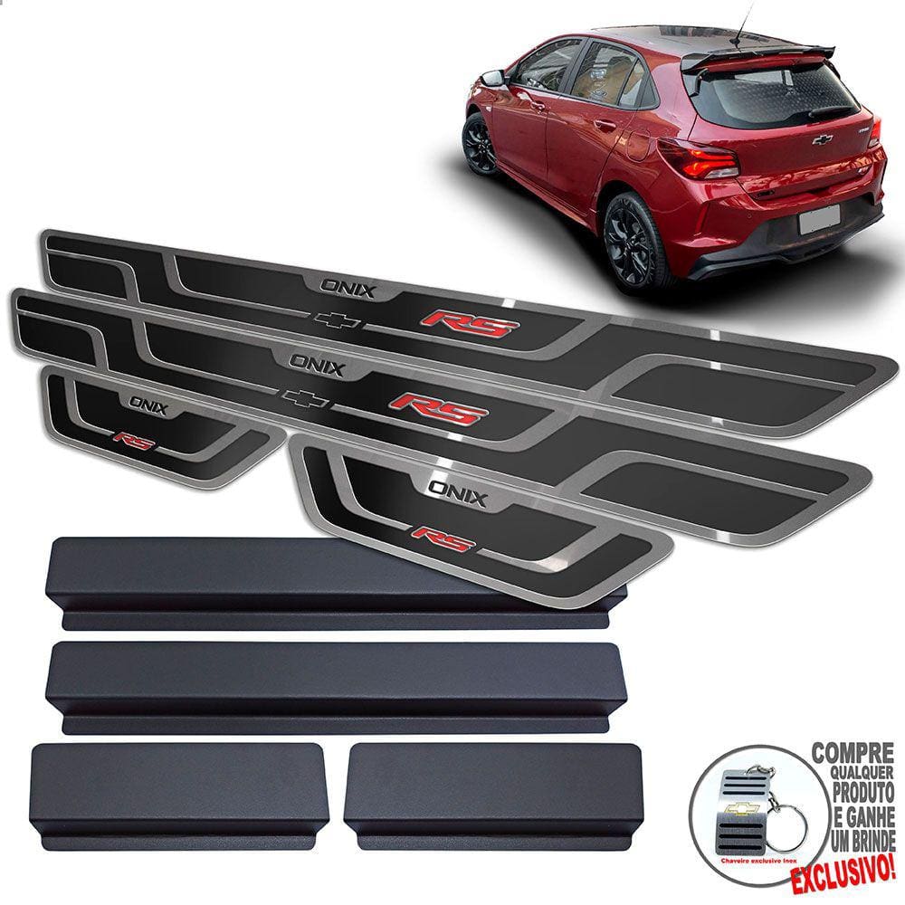 Soleira de Porta Inox Chevrolet Onix RS Preto Alto Relevo
