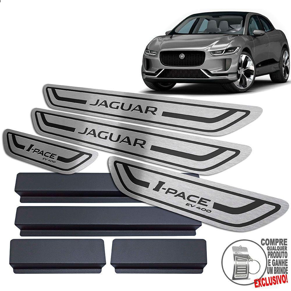 Soleira Inox Jaguar I-Pace 2019 A 2021 Preto Baixo Relevo