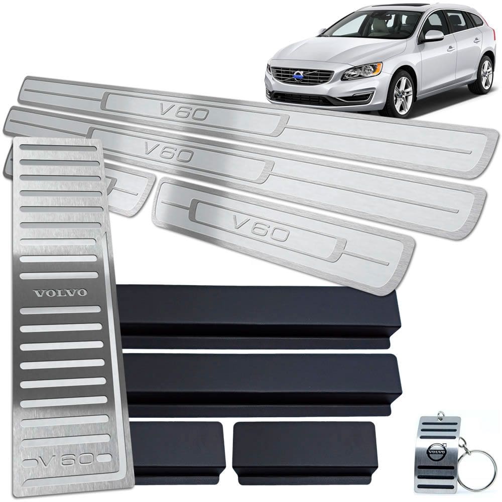 Descanso de Pé  + Soleiras Inox Prata Volvo V60 2012 A 2018