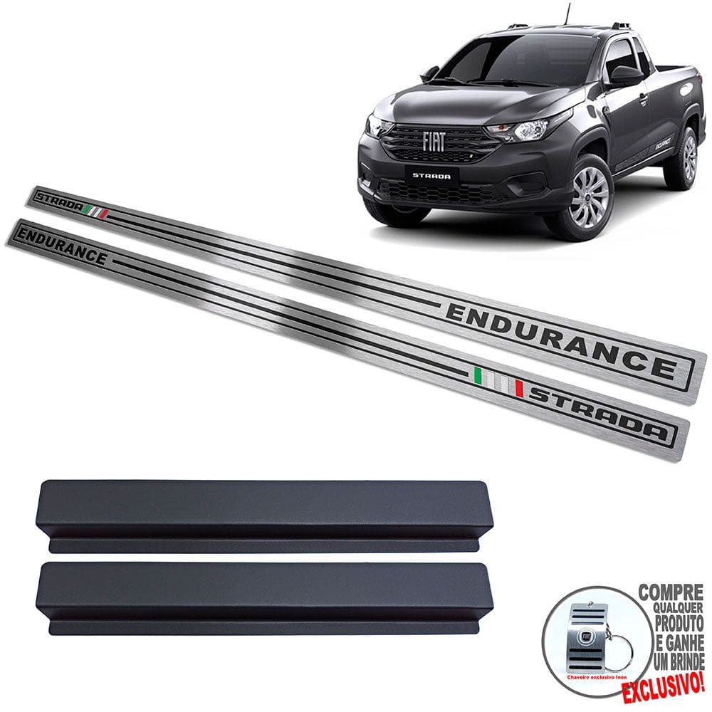 Soleira Aço Inox Fiat Strada Endurance Preto Baixo Relevo