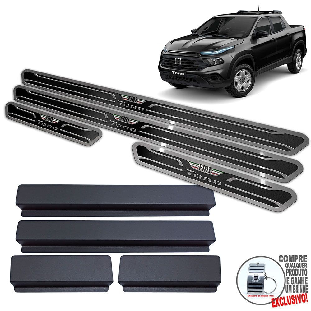 Soleiras Aço Inox Fiat Toro 2022 / Preto Alto Relevo