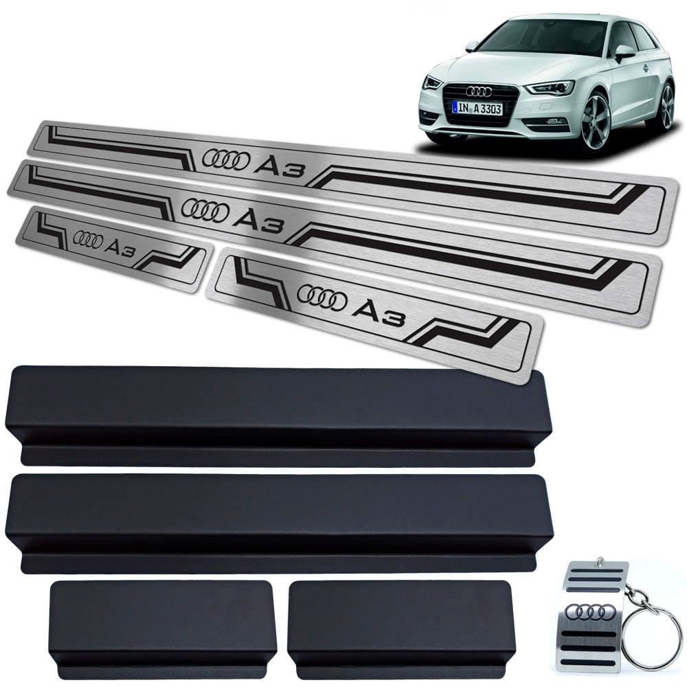 Soleiras De Porta Em Aço Inox Audi A3 2014 a 2020  Preto