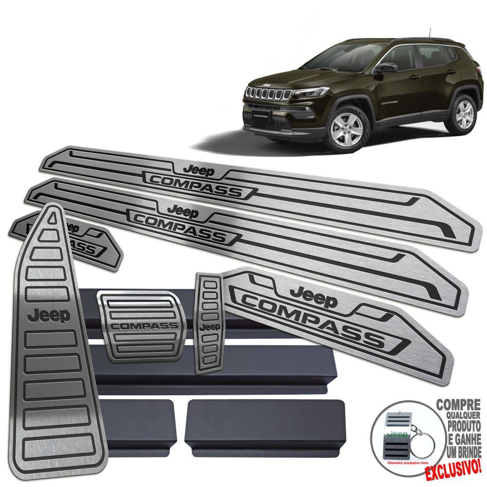 Pedaleira + Soleira + Descanso Preto Jeep Compass 2022