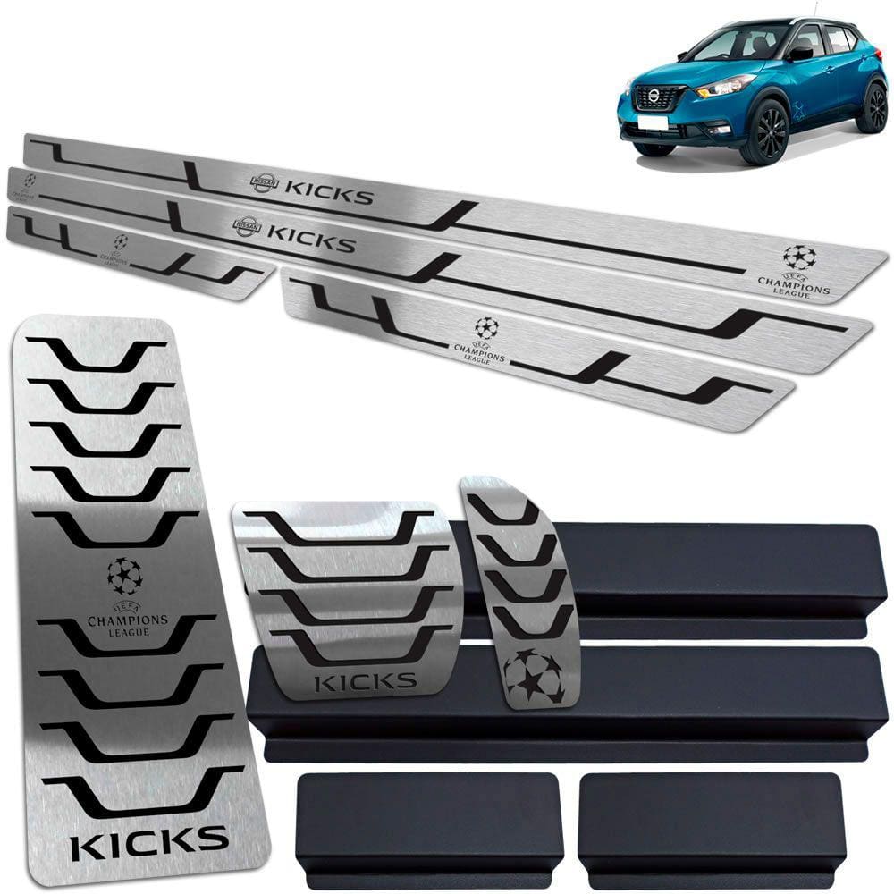 Pedaleira + Soleiras + Descanso Preto Nissan Kicks Uefa Ed