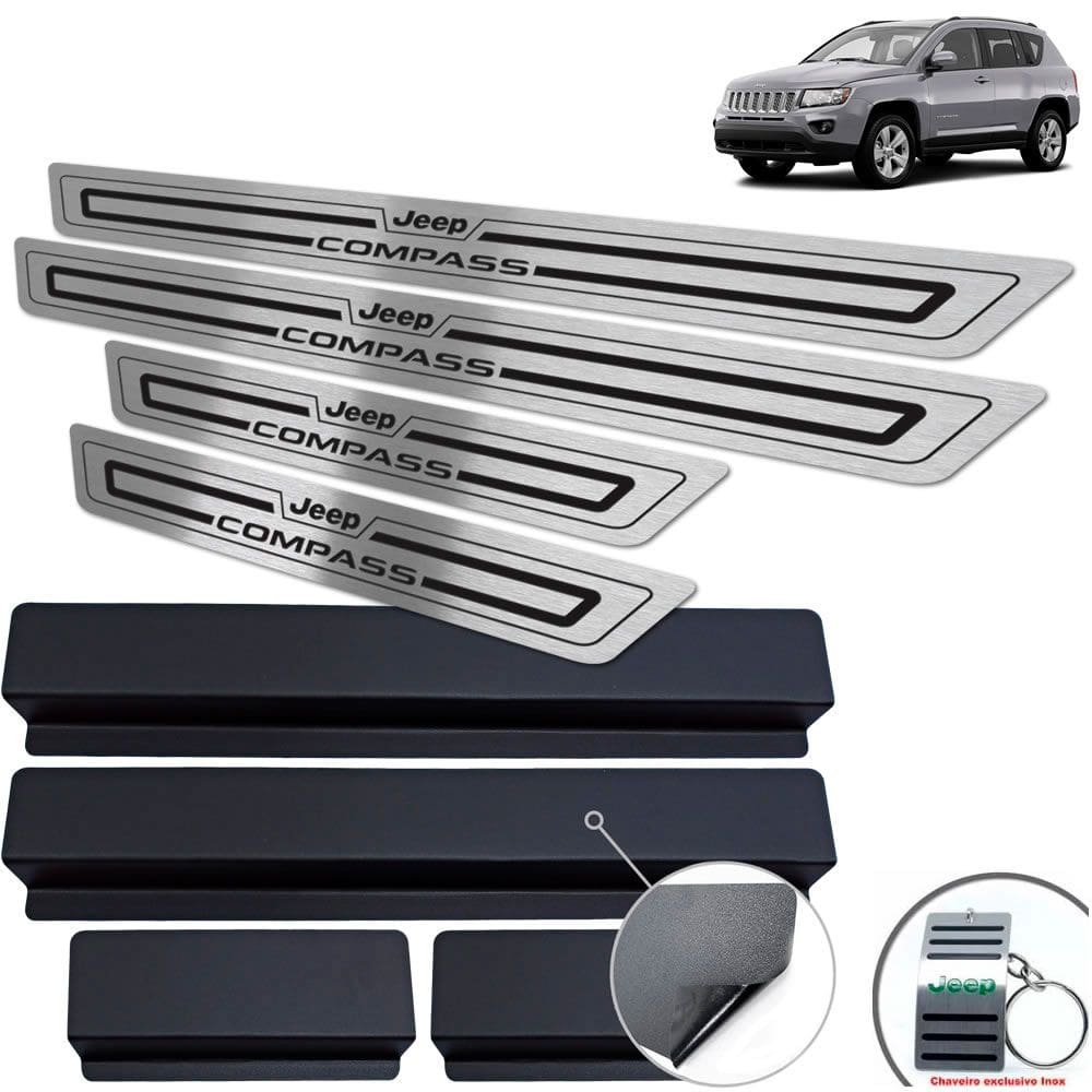 Soleira Aço Inox Jeep Compass 2012 A 2015 Preto Baixo Relevo