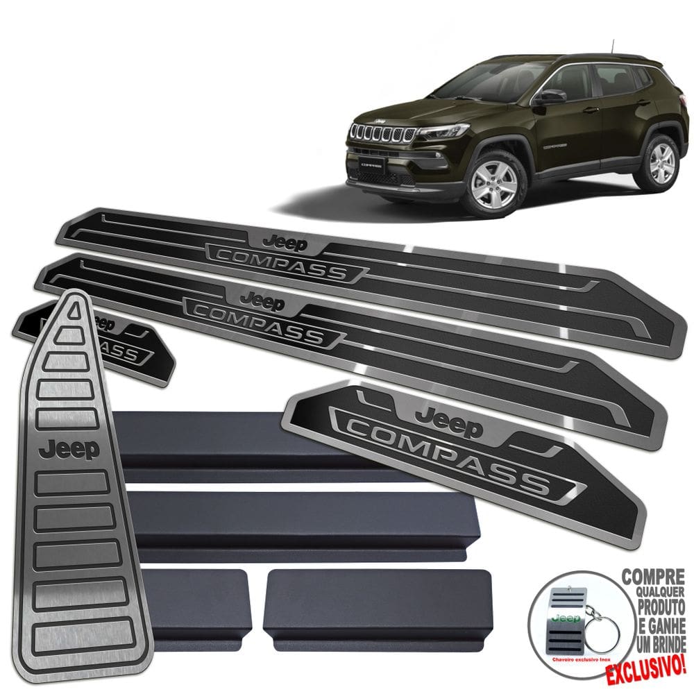 Descanso + Soleira Jeep Compass 2022 Preto Alto Relevo