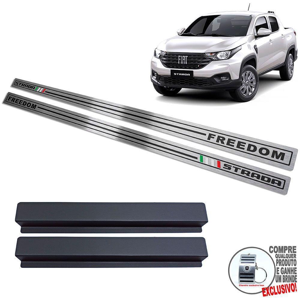Soleira Aço Inox Fiat Strada Freedom Preto Baixo Relevo