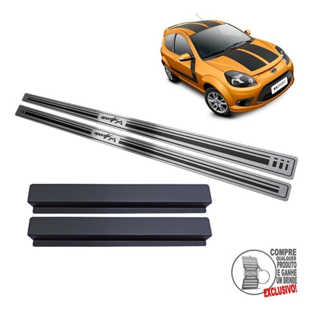 Soleira Aço Inox Ford Ka Sport 2012 2013 Preto Baixo Relevo