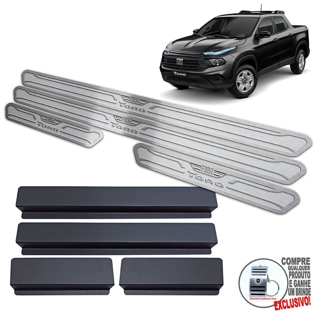 Soleiras Aço Inox Fiat Toro 2022 / Prata Alto Relevo
