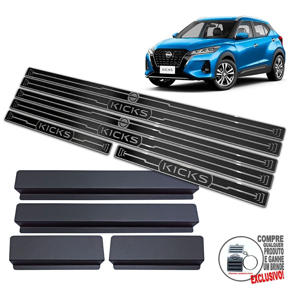 Soleira Aço Inox Nissan Kicks 2022 / Preto Alto Relevo