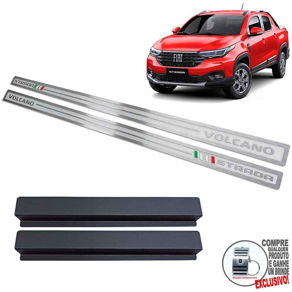 Soleira Aço Inox Fiat Strada Volcano Prata Alto Relevo