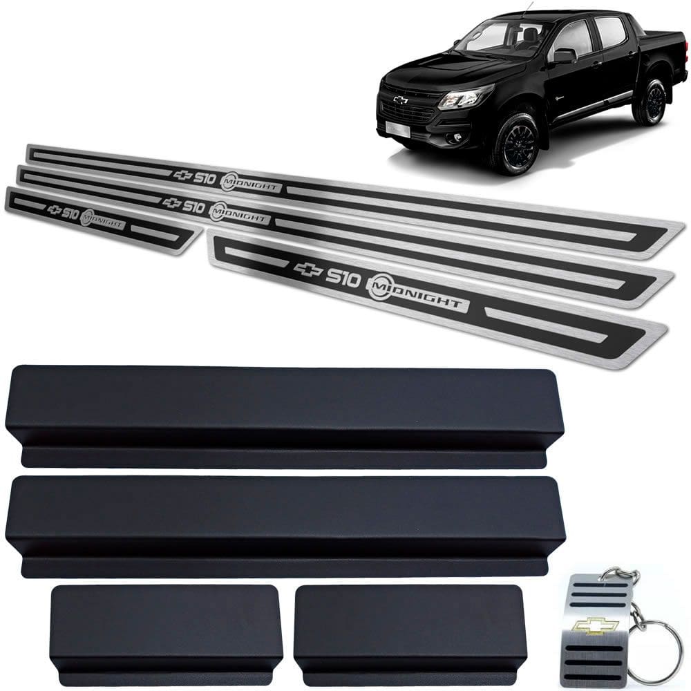 Soleira Aço Inox Chevrolet S10 Midnight Preto Alto Relevo