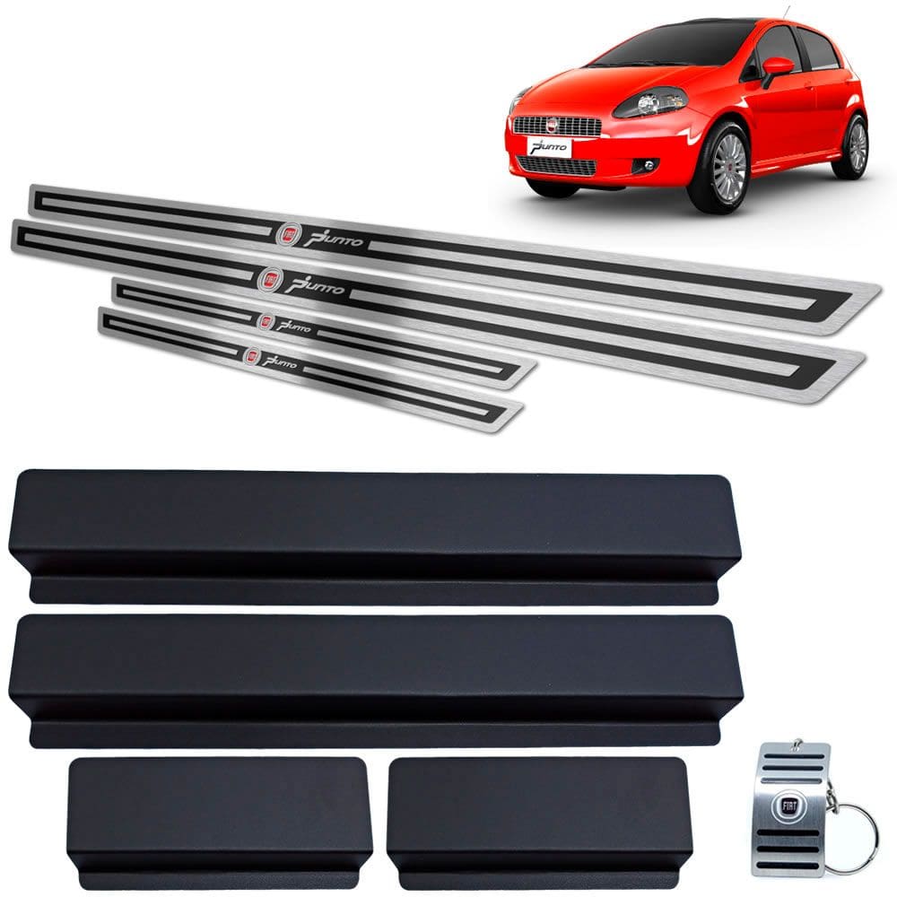 Soleira Aço Inox Fiat Punto 2007 A 2012 Preto Alto Relevo
