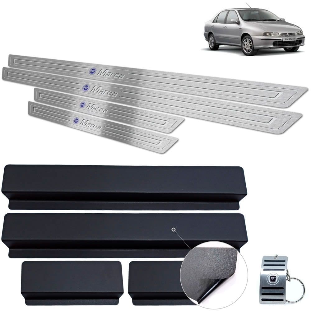 Soleira Aço Inox Fiat Marea 1998 A 2007 Prata Baixo Relevo