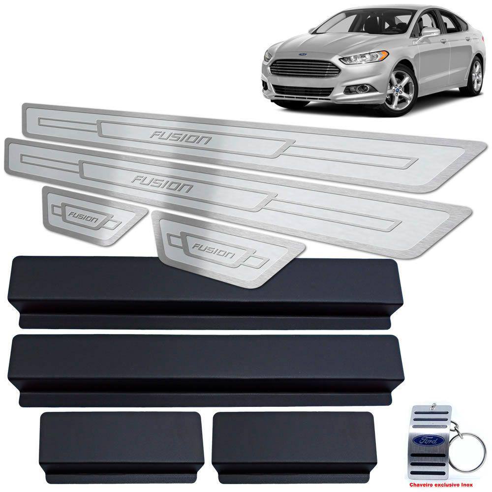 Soleira Aço Inox Ford Fusion 2013 A 2017 Prata Alto Relevo