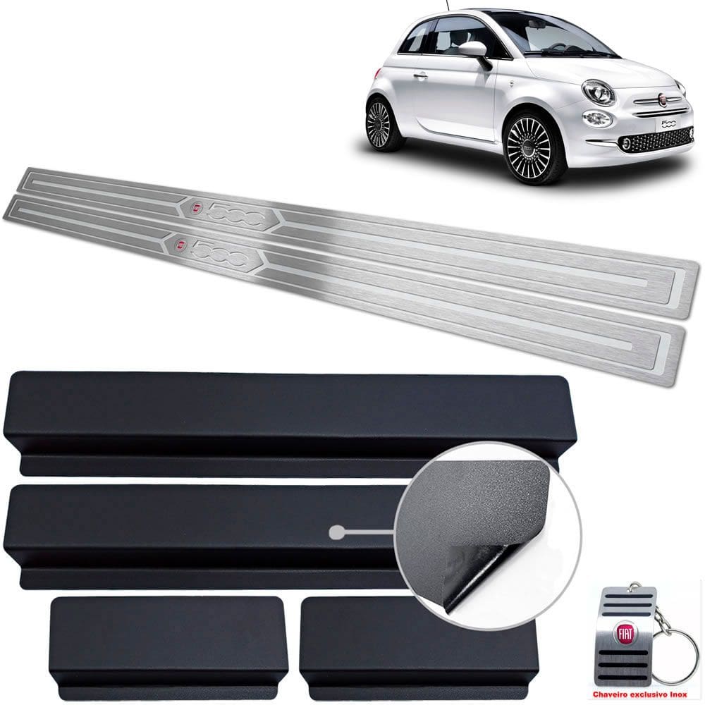 Soleiras Em Aço Inox Fiat 500 Prata Baixo Relevo