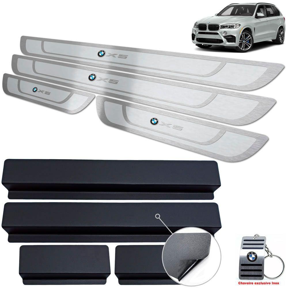Soleira Em Inox Bmw X5 2015 A 2021 Prata Alto Relevo
