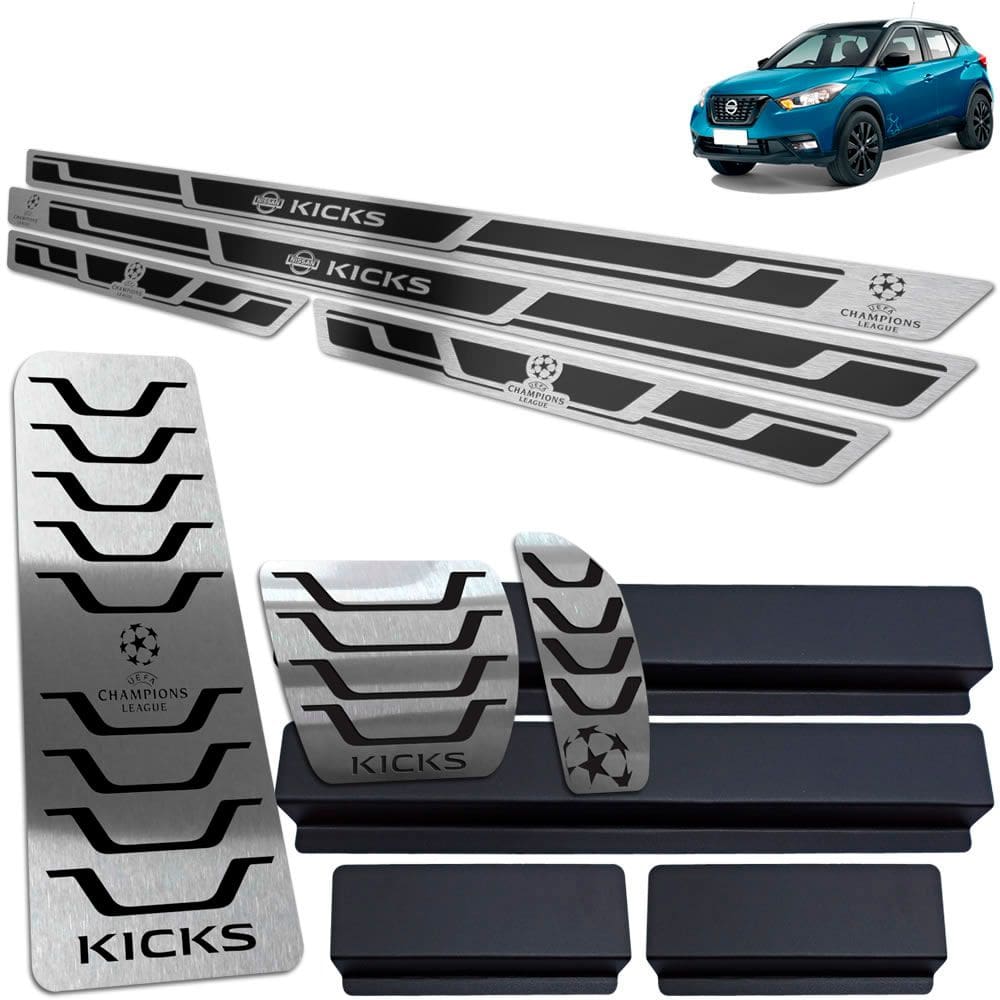 Descanso + Pedaleira + Soleiras Nissan Kicks Uefa Ed Preto
