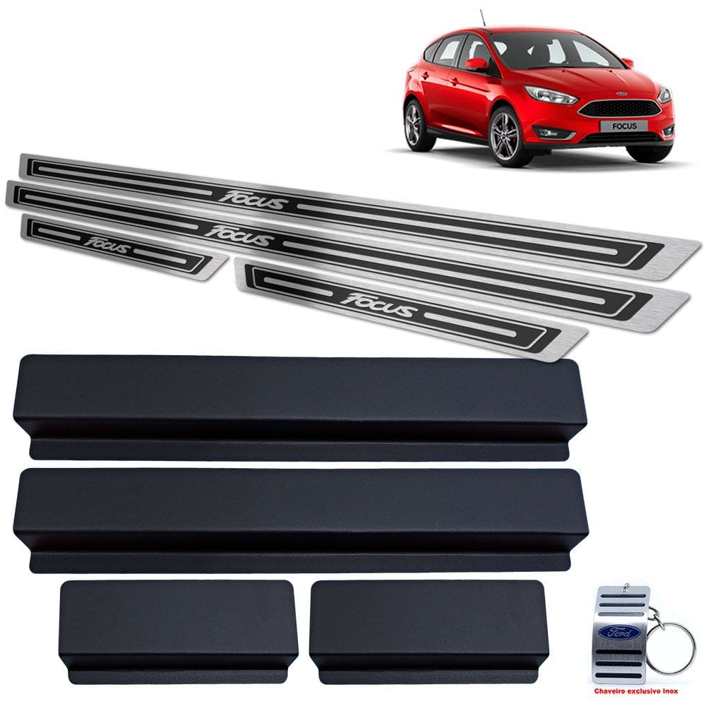 Soleira Aço Inox Ford Focus 2019 Preto Alto Relevo