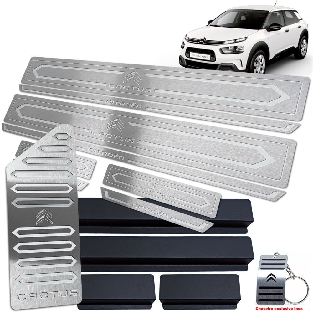 Descanso + Soleira Prata Baixo Relevo Citroen C4 Cactus Inox