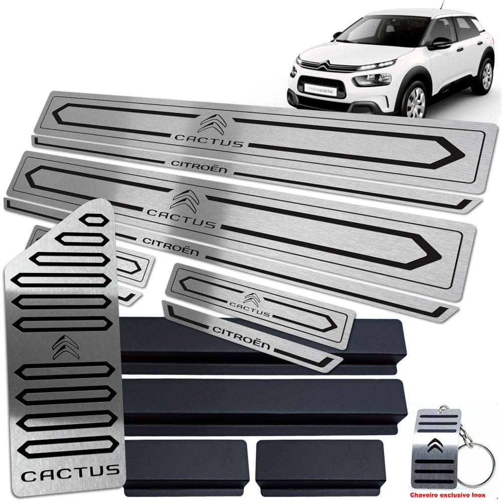 Descanso + Soleira Preto Baixo Relevo Citroen C4 Cactus Inox