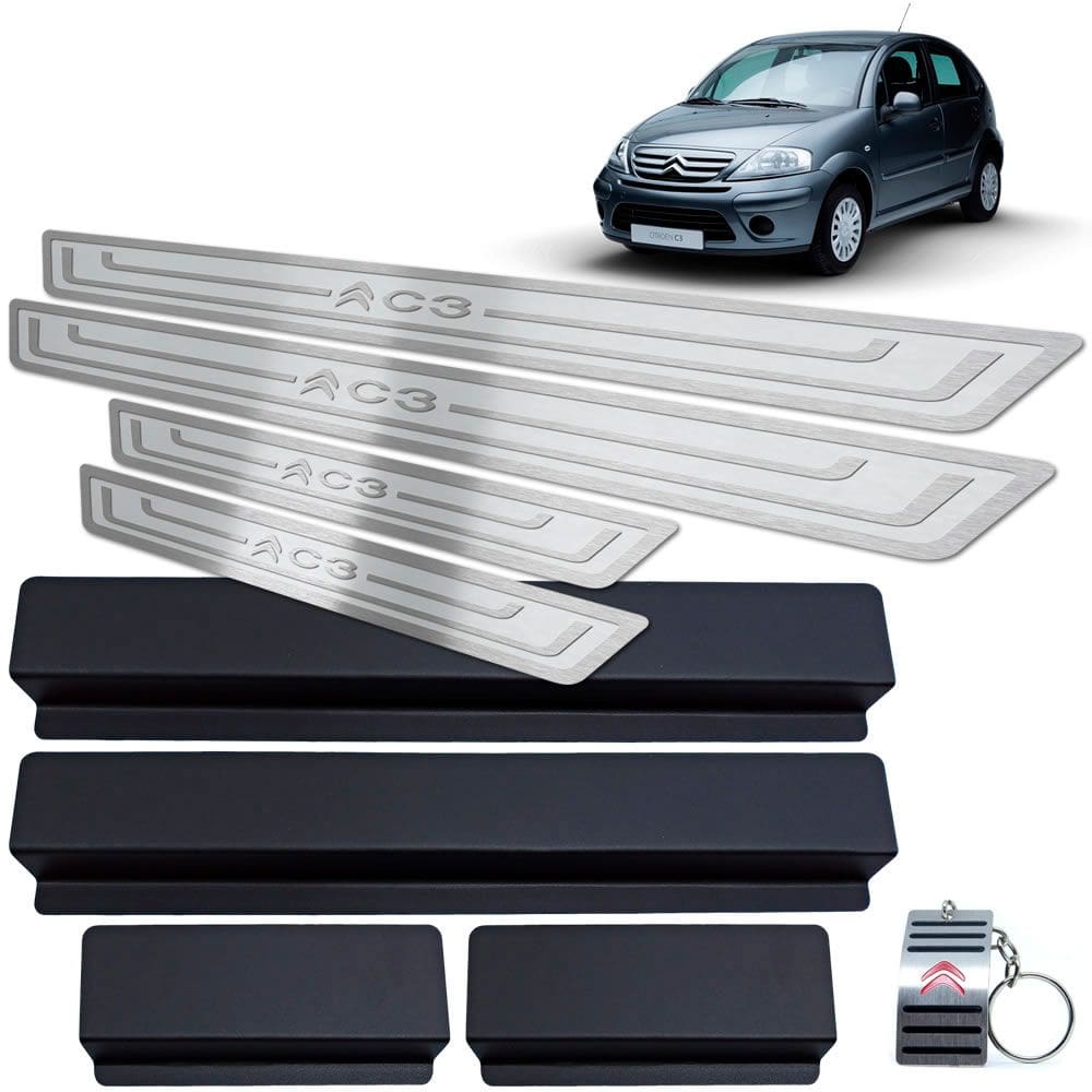 Soleira de Porta Citroen C3 2003 A 2012 Prata Alto Relevo