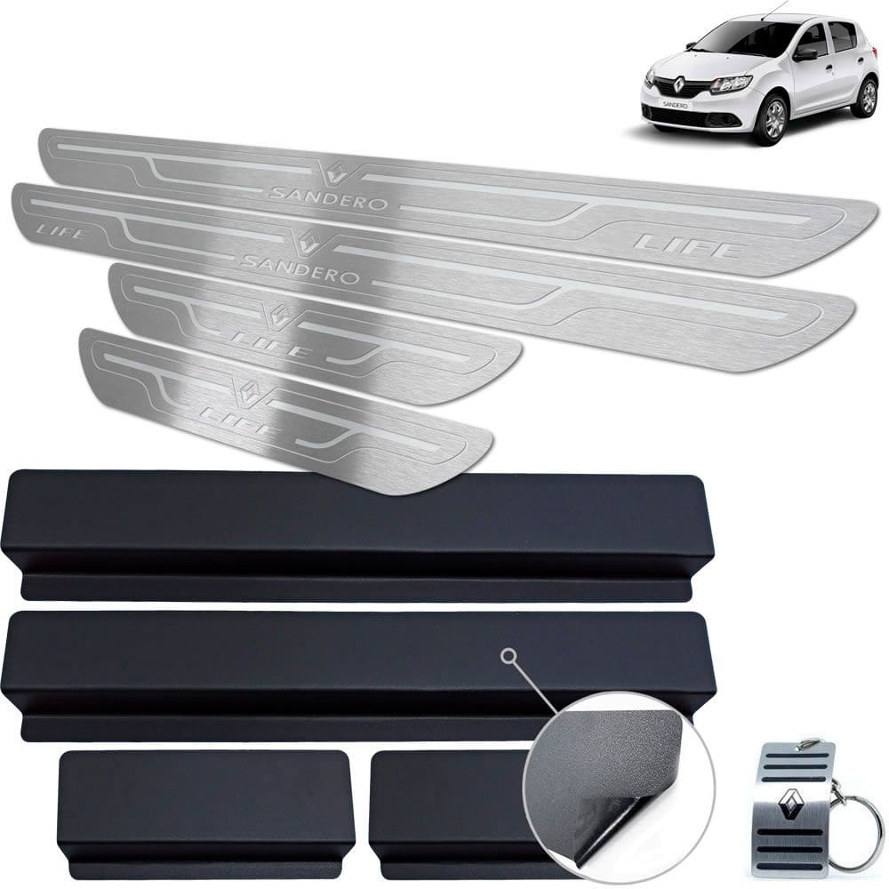 Soleira Aço Inox Renault Sandero Life Prata Baixo Relevo