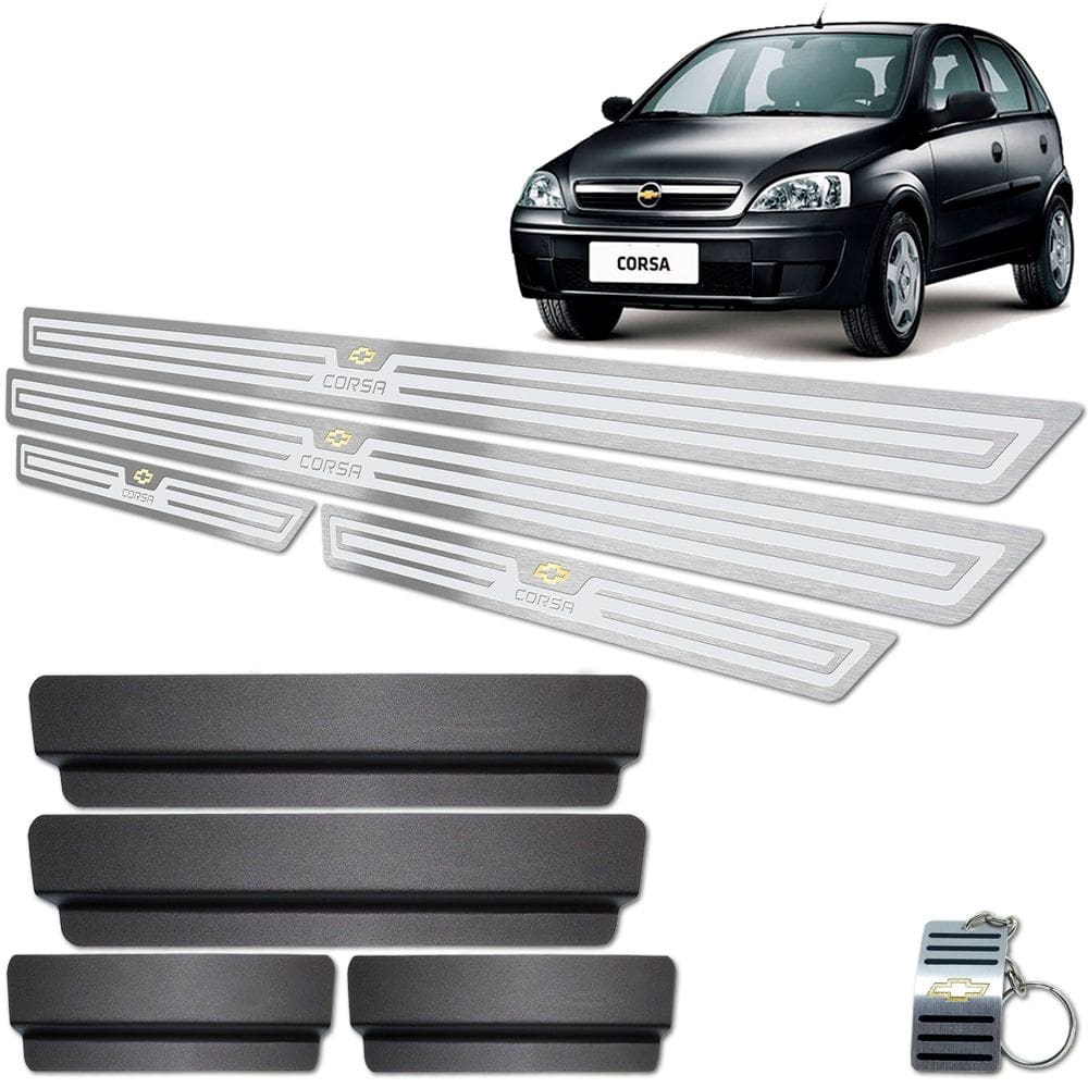 Soleiras Em Aço Inox Corsa 2002 a 2012 Prata Alto Relevo