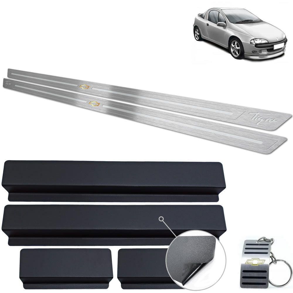 Soleiras Em Aço Inox Chevrolet Tigra Prata Baixo Relevo