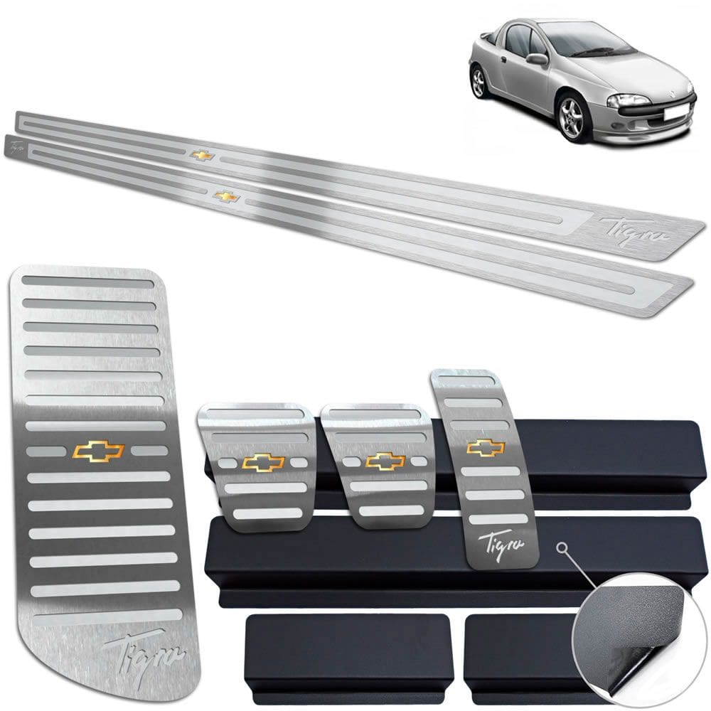 Descanso De Pé Pedaleira Soleira Tigra Prata Alto Relevo