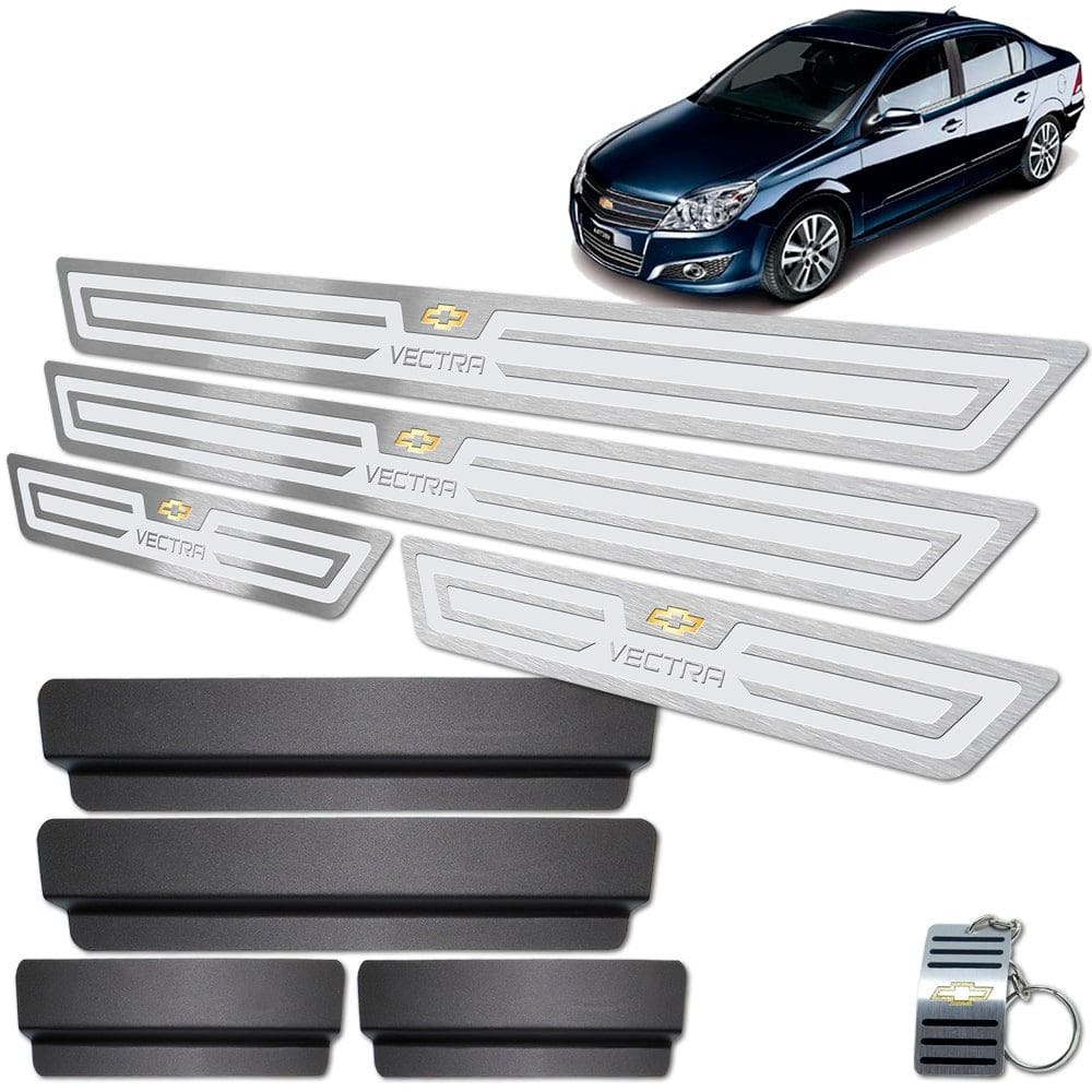 Soleira Aço Inox Vectra 2006 A 2011 Prata Alto Relevo