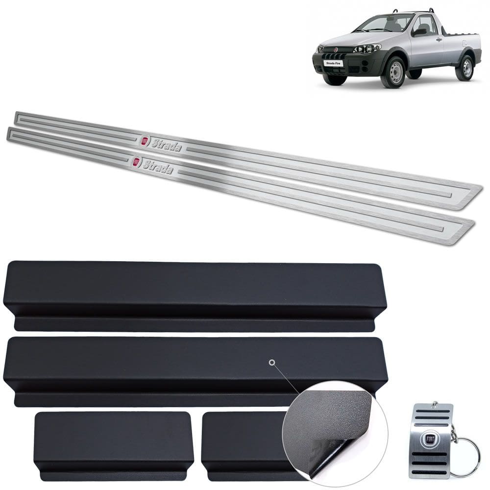 Soleira Prata Alto Relevo Fiat Strada 2000 A 2008 Aço Inox