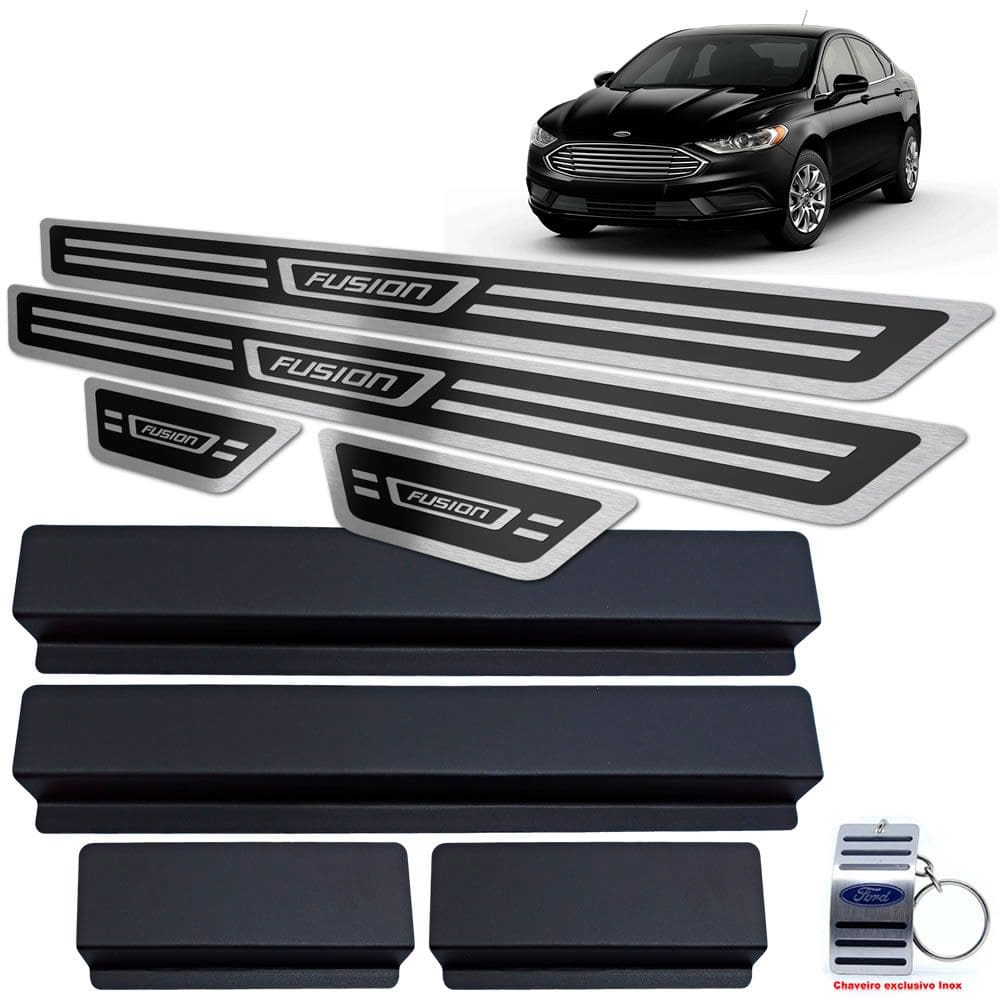 Soleira Aço Inox Ford Fusion 2018 2019 Preto Alto Relevo