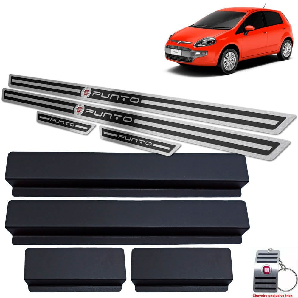 Soleira Aço Inox Fiat Punto 2013 A 2017 Preto Alto Relevo
