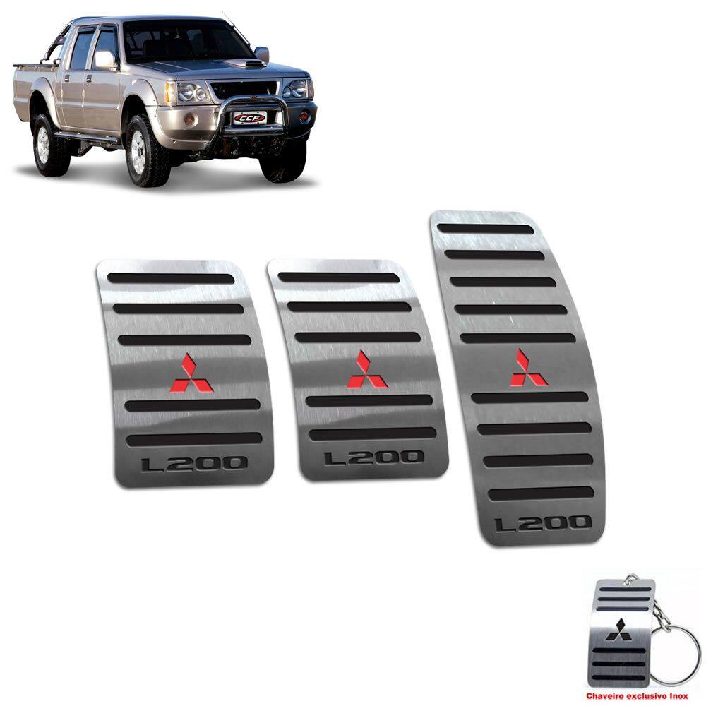 Pedaleira Manual Aço Inox Mitsubishi L200 1995 A 2005 Preto