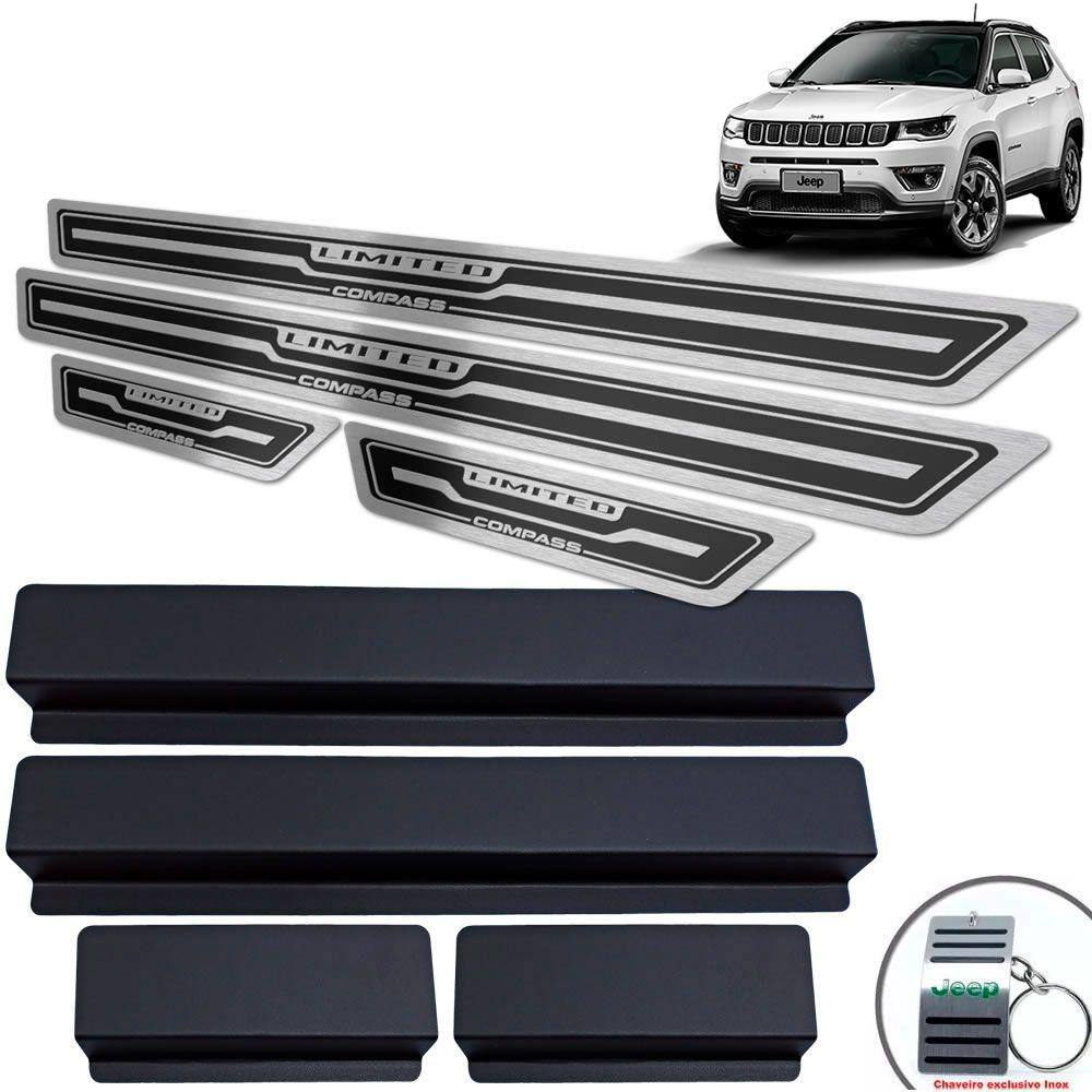 Soleira Aço Inox Jeep Compass Limited Preto Alto Relevo