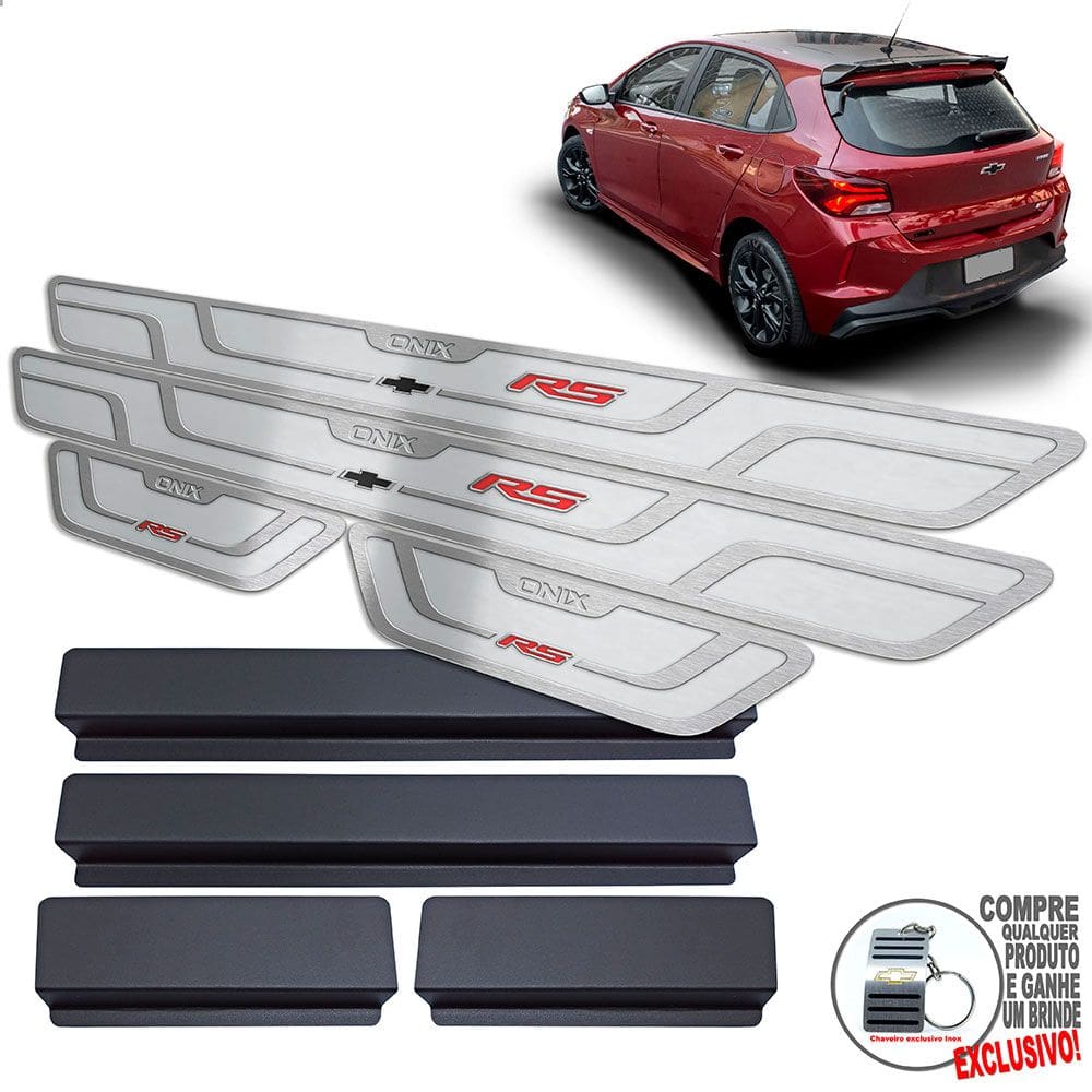 Soleira de Porta Inox Chevrolet Onix RS Prata Alto Relevo