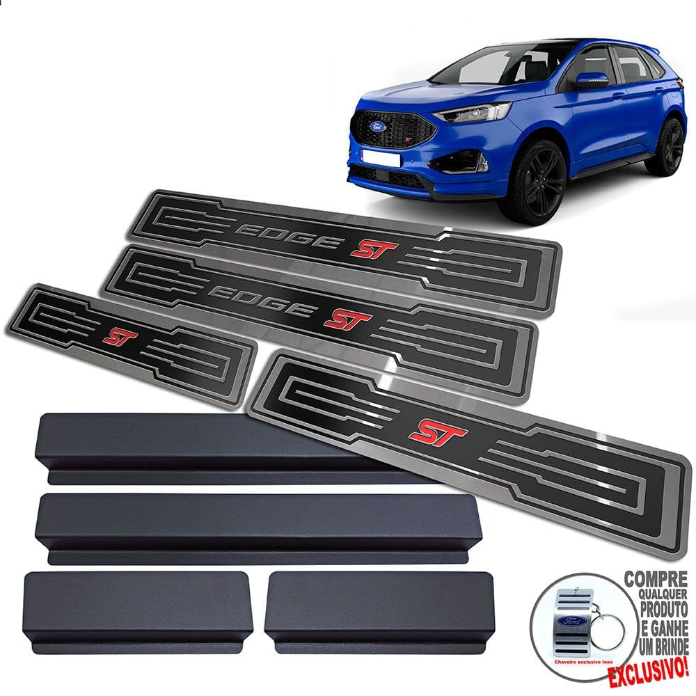 Soleira Em Aço Inox Ford Edge ST Preto Alto Relevo