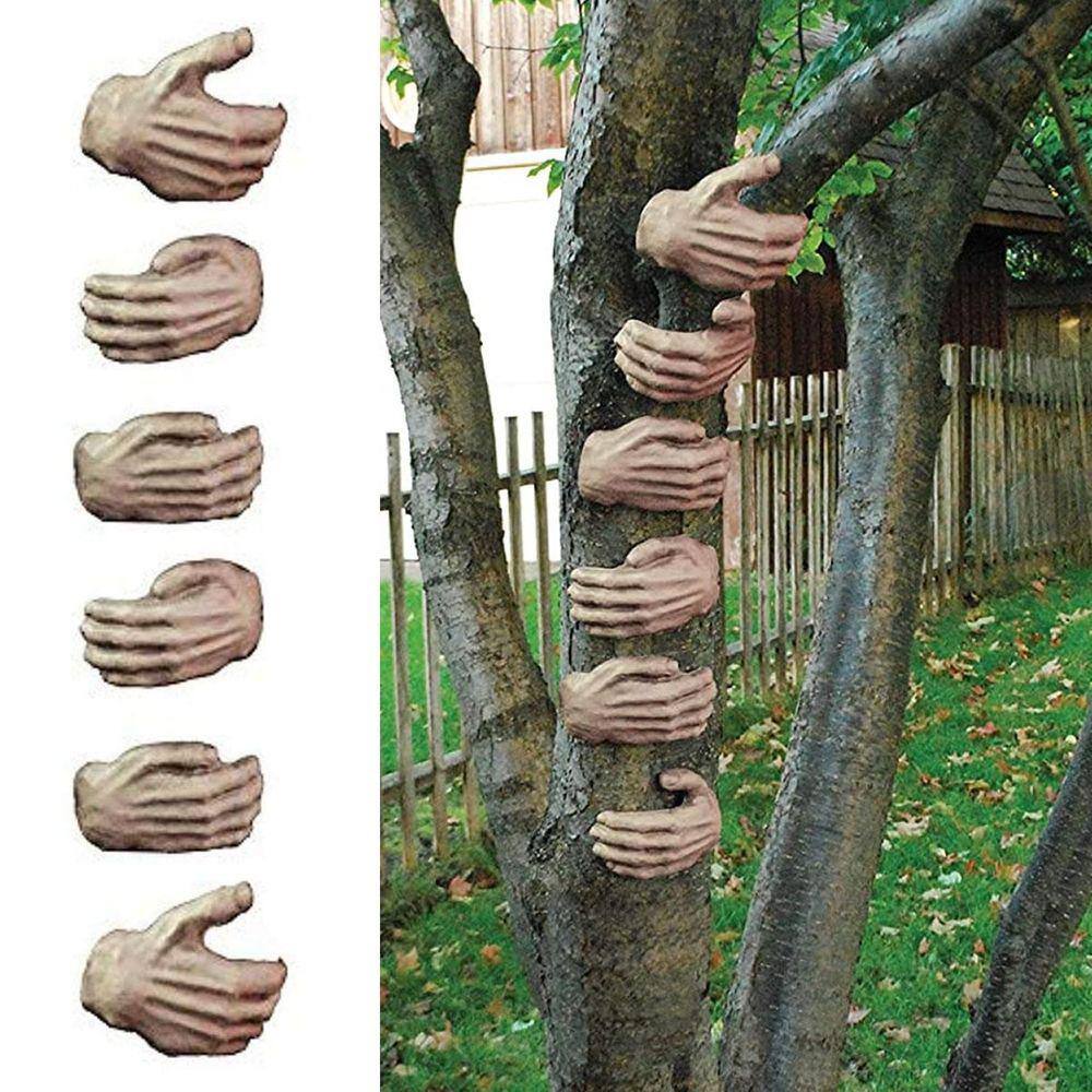 Tronco de árvore agarrando as mãos decoração 6ct conjunto sinistro gramado prop