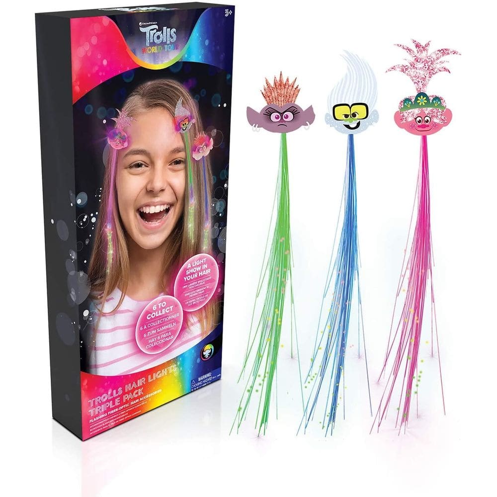 Trolls World Tour Hair Lights 3pk Fibra Óptica Clipes de Cor