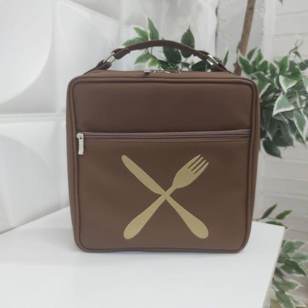 Porta Pratos Quadrado Personalizado Talheres Marrom - Coutre Bolsas