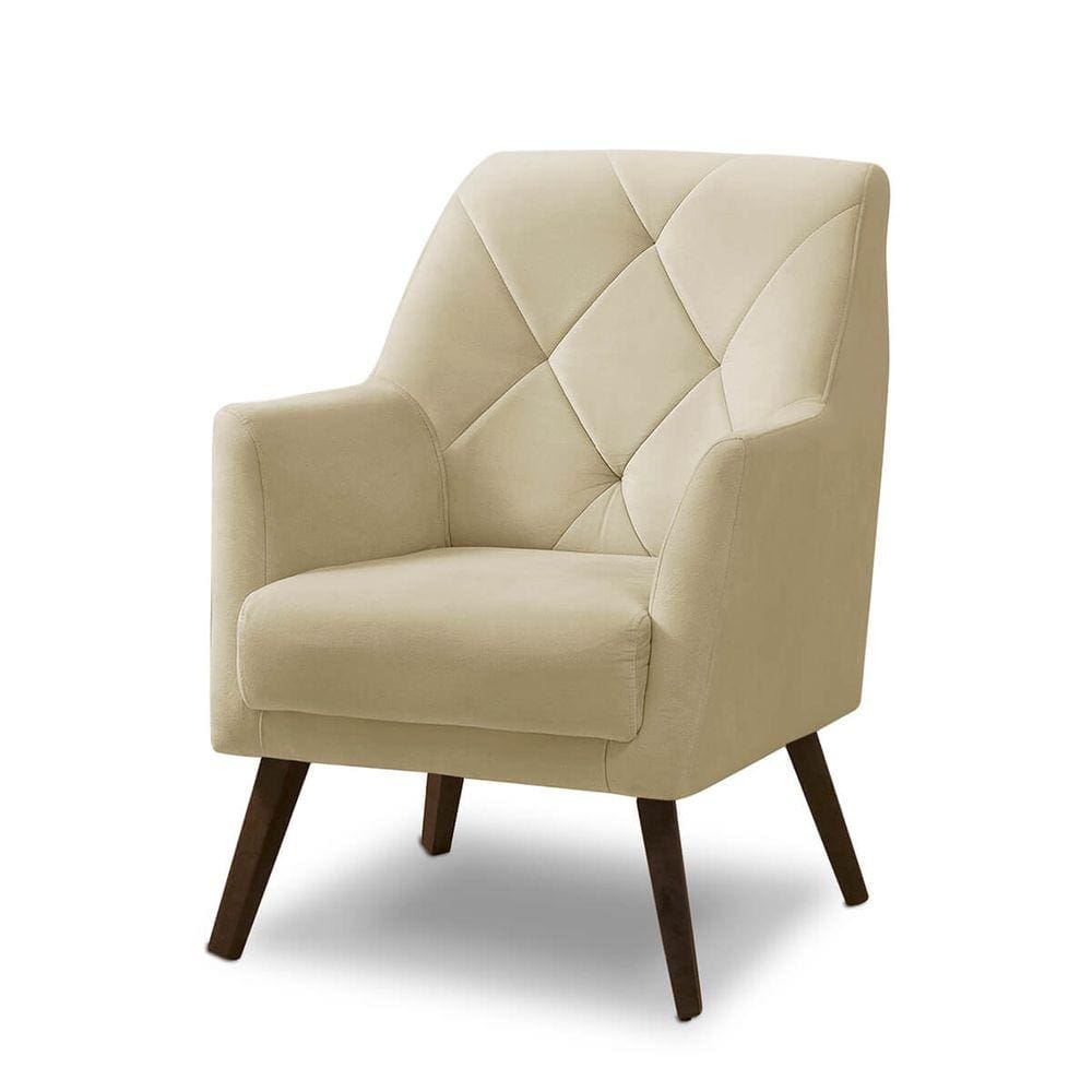 Poltrona Decorativa Retrô Recepção Magali Veludo Bege LANSOFBR