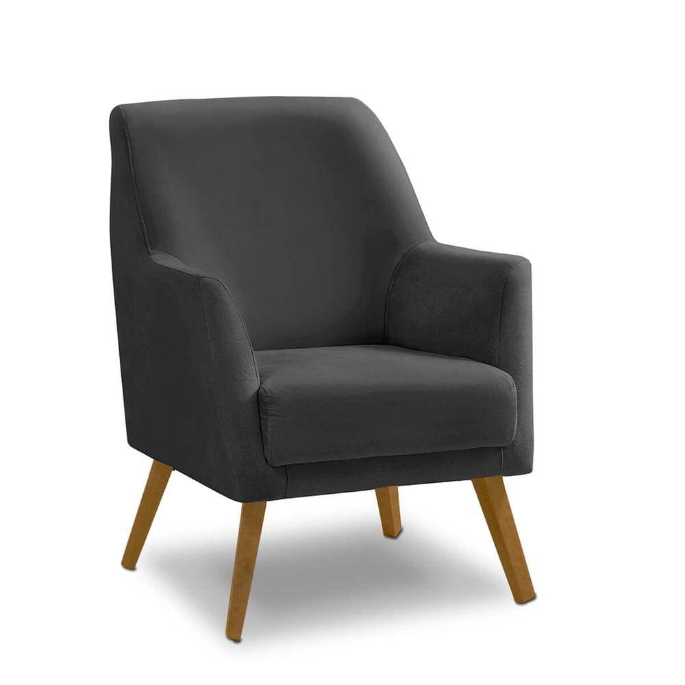 Poltrona Decorativa Retrô Recepção Magali Lisa Veludo Cinza Grafite LANSOFBR