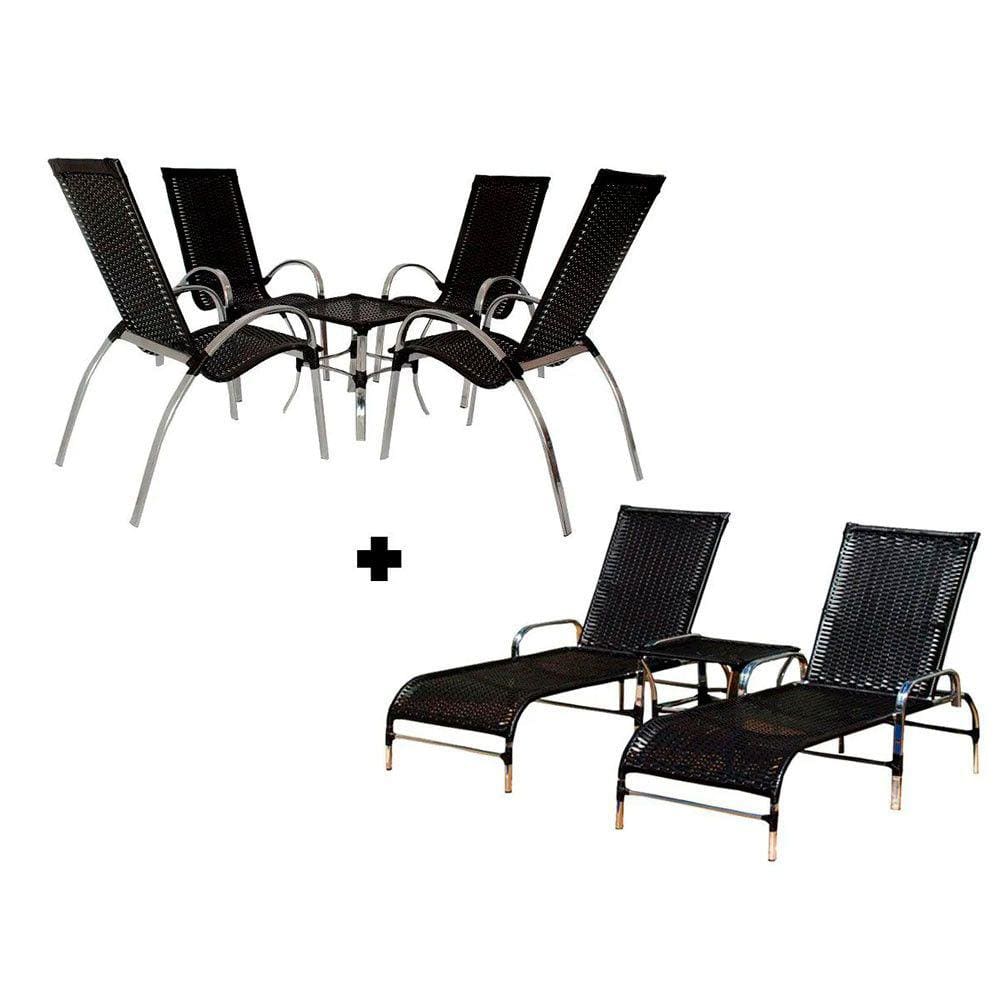 Kit 4 Cadeiras e Mesa Garden e 2 Espreguiçadeiras e Mesa Trama