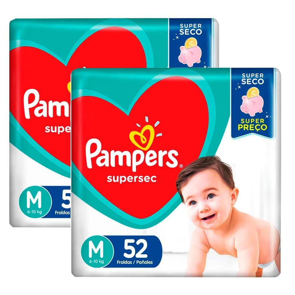 kit 2 Fraldas Pampers Supersec Hiper M - 52 Tiras