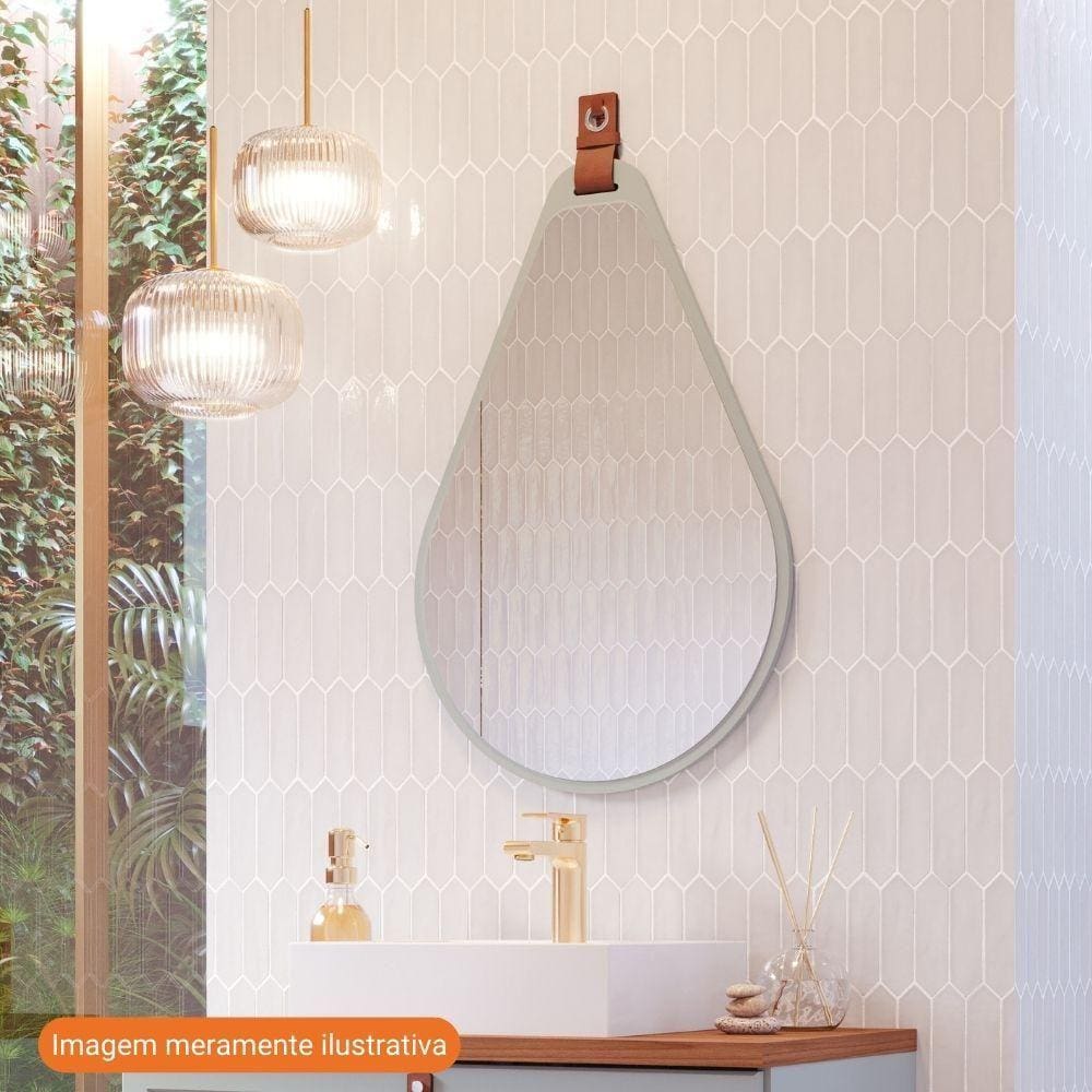 Espelheira Para Decoração De Banheiro, Quarto, Sala, Escritório Mdf 50X76Cm Gota Mgm Pistache