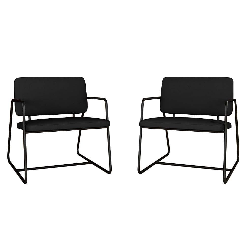 Kit 2 Poltronas Estofadas Sintra Preto Fosco/Preto - Móveis Arapongas