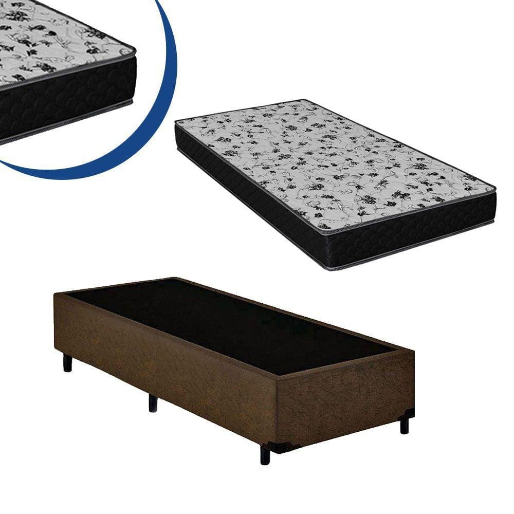 Cama Box Solteiro Colchão Espuma D33 e Box Marrom Suede 44x88x188